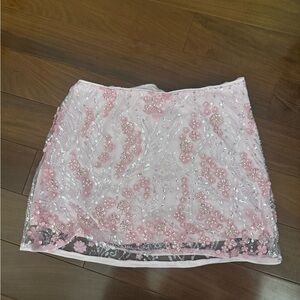 Embellished Pink Sequin Floral Mini Skirt
